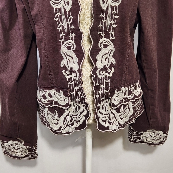 New Direction Women Brown Embroidered Long Sleeve Denim Jacket Size L Western - Picture 3 of 14